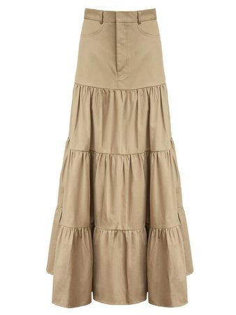 Matin | Long Gathered Tiered Skirt in Beige | The UNDONE by Matin