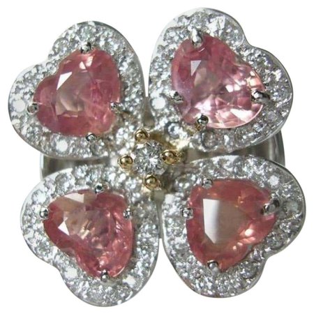 GIA 6.20 Carat Padparadscha Sapphire and Diamond Flower Ring