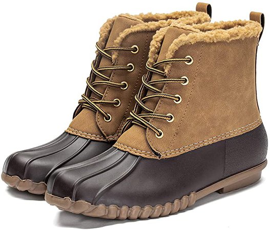 Amazon.com | DKSUKO Women's Winter Snow Boots with Warm Fur Waterproof Duck Boots (9 B(M) US, Brown) | Rain Footwear