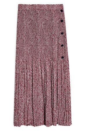 Topshop Animal Print Pleated Midi Skirt pink