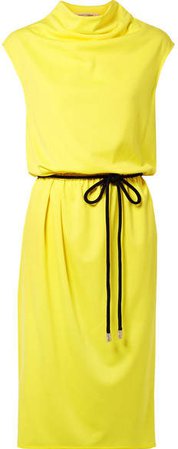 Belted Draped Jersey Midi Dress - Yellow