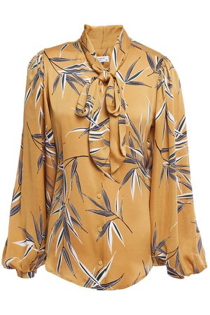 Mustard Cleone tie-neck printed washed-satin blouse | Sale up to 70% off | THE OUTNET | EQUIPMENT | THE OUTNET