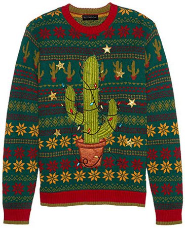 Blizzard Bay Men's Light Up Cactus Ugly Christmas Sweater at Amazon Men’s Clothing store: