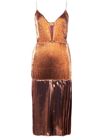 Christian Siriano Copper tone silk pleated metallic dress