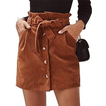 Amazon.com: HERBATOMIA Women’s A-line Short Brown Skater Skirt Corduroy Button Front High Elastic Waist Skirts for Women with Pocket : Clothing, Shoes & Jewelry