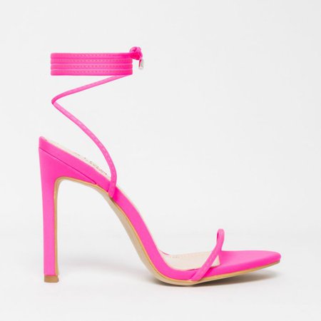 Shayla Neon Pink Lycra Lace Up Stiletto Heels