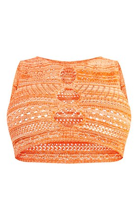 Petite Orange Crochet Cut Out Crop Top | PrettyLittleThing USA