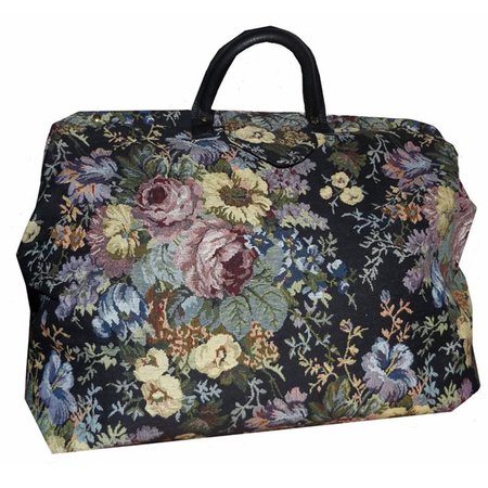 Black & Multicolored Floral Tapestry Carpet Bag