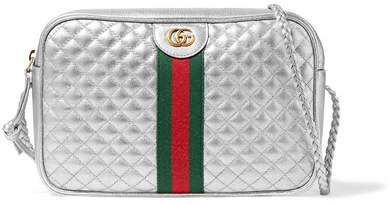 Trapuntata Metallic Quilted Leather Shoulder Bag - Silver