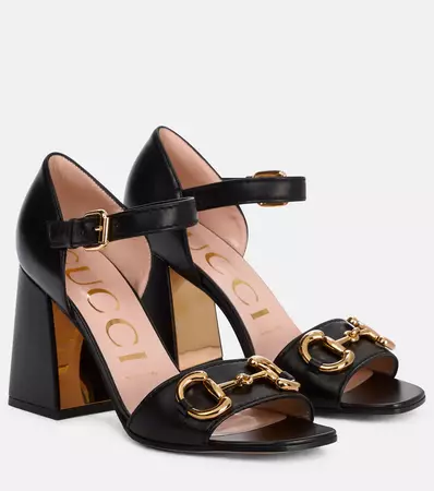 Horsebit Leather Sandals in Black - Gucci | Mytheresa