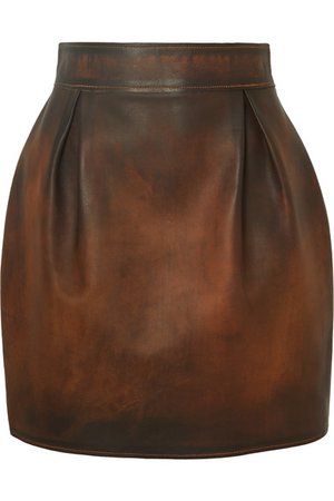Versace | Pleated antiqued-leather mini skirt | NET-A-PORTER.COM