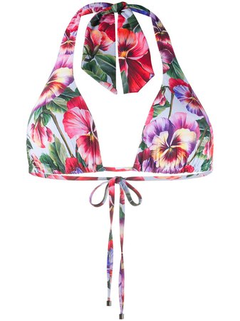 Dolce & Gabbana Pansy Print Triangle Bikini Top | Farfetch.com