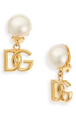 Dolce&Gabbana DG Charm Imitation Pearl Clip-On Earrings | Nordstrom