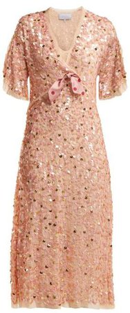Bow Trim Sequinned Chiffon Dress - Womens - Pink