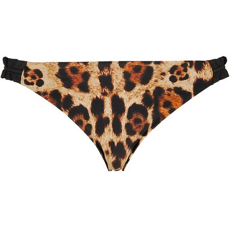 Black frill leopard print bikini bottoms | River Island