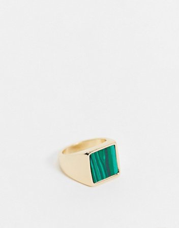 Whistles square stone signet ring in gold | ASOS
