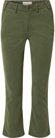 The Trouser Nerd Cropped Flared Twill Pants - Green