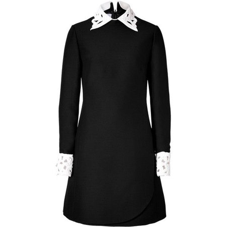 Valentino Wool-Silk Dress With Lace Collar and Cuffs in Black
