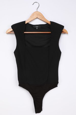 Black Bodysuit - Square Neck Bodysuit - Shoulder Pad Bodysuit - Lulus