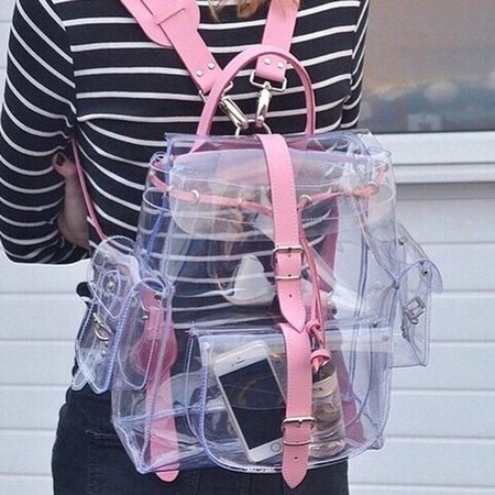Women Backpack Transparent Girl Clear Plastic Student Shoulder Bag School Sports Pink Backpack Pink Green | Wish