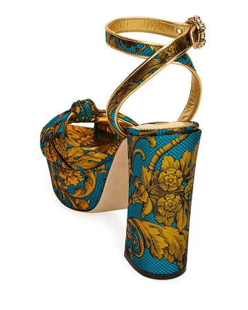 Dolce & Gabbana Floral Jacquard Platform Sandals | Neiman Marcus