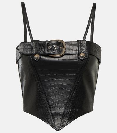 Croc Effect Leather Bustier in Black - Alessandra Rich | Mytheresa