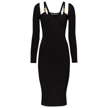 VERSACE MEDUSA ACCENT BLACK KNIT Dress 40 - 4 For Sale at 1stDibs