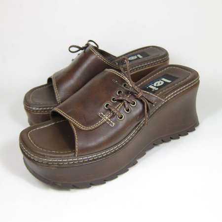 Vintage 90's Platform Shoes Heels Brown Sandals LEI | Etsy