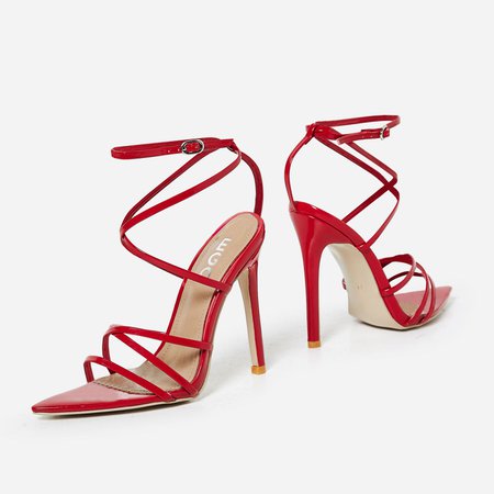 Kaia Pointed Barely There Heel In Red Patent | EGO