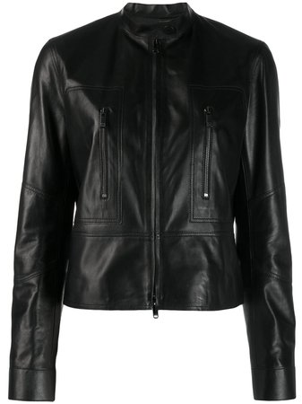 Valentino, Zipped Leather Logo Back Jacket