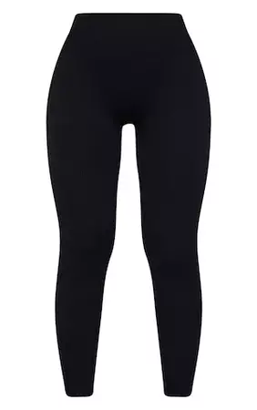 Black Structured Contour Rib Cuffed Detail Leggings, PrettyLittleThing USA