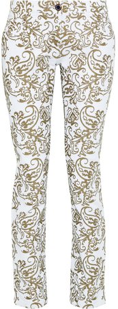 Embroidered Mid-rise Slim-leg Jeans