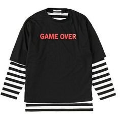 (3) Pinterest - 【33%OFF】ボーダーカットソー+Tシャツセット ❤ liked on Polyvore featuring tops, t-shirts, sweatshirts, grunge, grunge t shirts and grunge tops | Polyvore