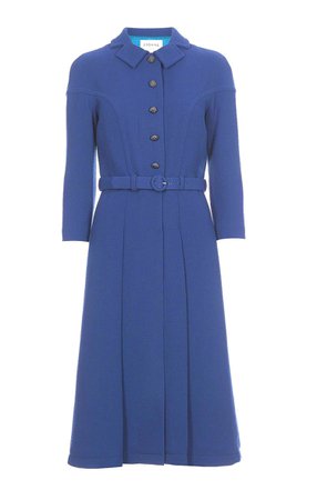 Blue belted coat dress by Eponine