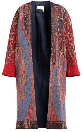 Tapestry Silk Jacquard Coat - Womens - Burgundy Multi