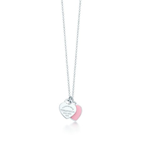 Return to Tiffany™ mini double heart tag pendant in silver with pink enamel finish. | Tiffany & Co.