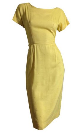 Lemon Yellow Curve Hugging Dress with Orange Print Jacket Dress circa – Dorothea's Closet Vintage