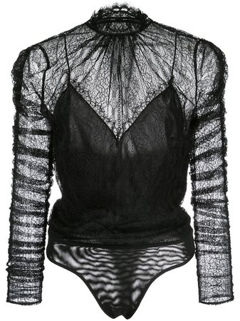 Black Jonathan Simkhai Sateen Lace Bodysuit | Farfetch.com