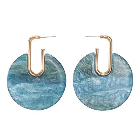 Acrylic Hoop Earrings, Bohemian Marble Resin Statement Drop Earrings for Girls, Turquoise and Gold: Clothing