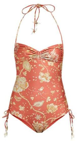 Veneto Paisley Print Ruched Swimsuit - Womens - Red