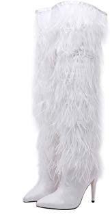 Stupmary Ostrich Feather Over The Knee High Boots