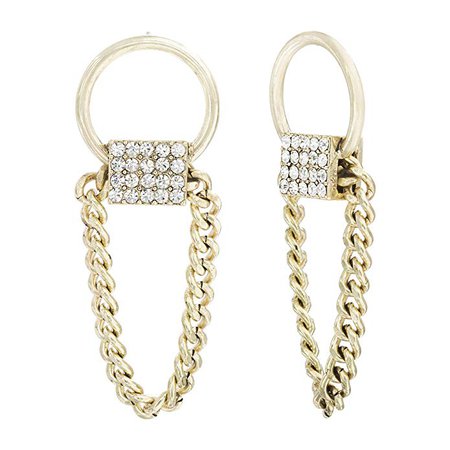 Amazon.com: Steve Madden Women's Front Hoop with Rhinestone Chain Drop Design Yellow Gold-Tone Earrings: Clothing