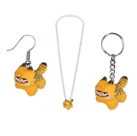 Mini Garfield Plush Earrings & Necklace by FaithsFuzzyCreations