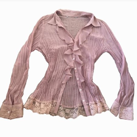 pink lace frill button up blouse top