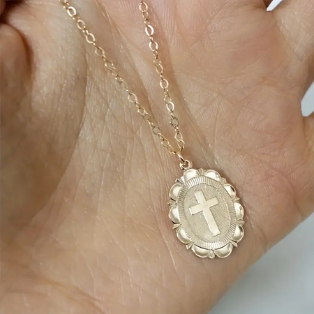 Vintage Oval Shape Cross Pattern Pendant Necklace, 18K Gold Plated Neck Jewelry For Women Christian Believer Belief Necklace Accessories TEMU