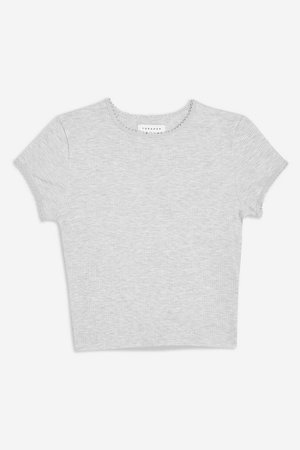 Picot Trim T-Shirt | Topshop Grey