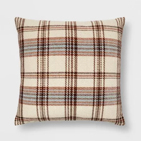 Woven Plaid Oversized Square Throw Pillow Cream/Brown - Threshold : Target