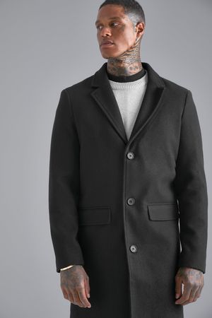 Men's Single Breasted Wool Mix Overcoat | boohoo