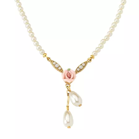 1928® Gold-Tone Simulated Pearl & Rose Necklace