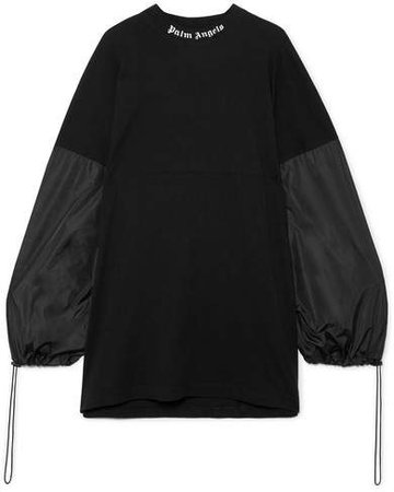 Oversized Printed Cotton-jersey And Shell Mini Dress - Black